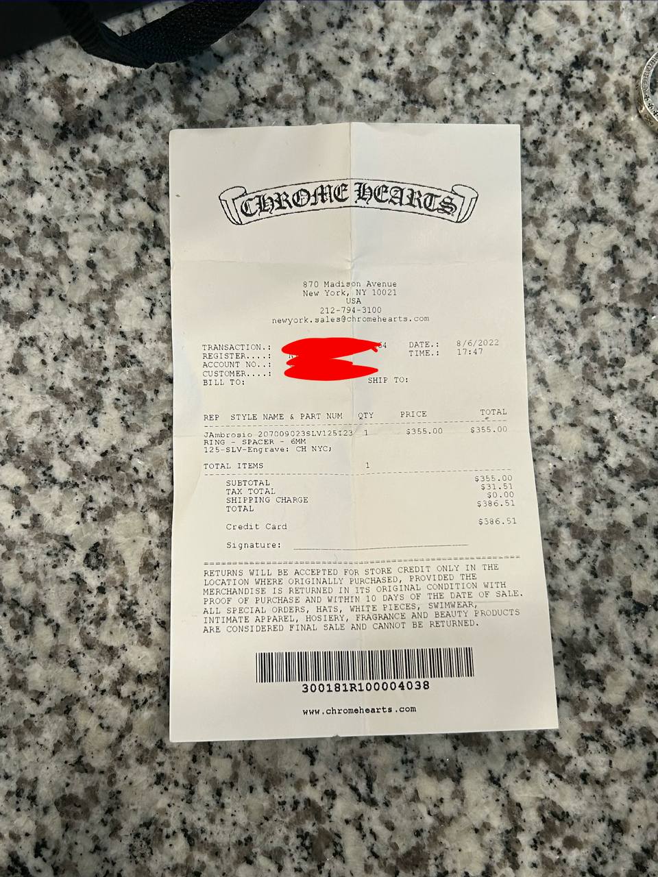 Chrome Hearts NYC Spacer Ring