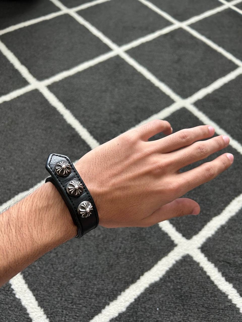 Chrome Hearts Black Snap Leather Bracelet