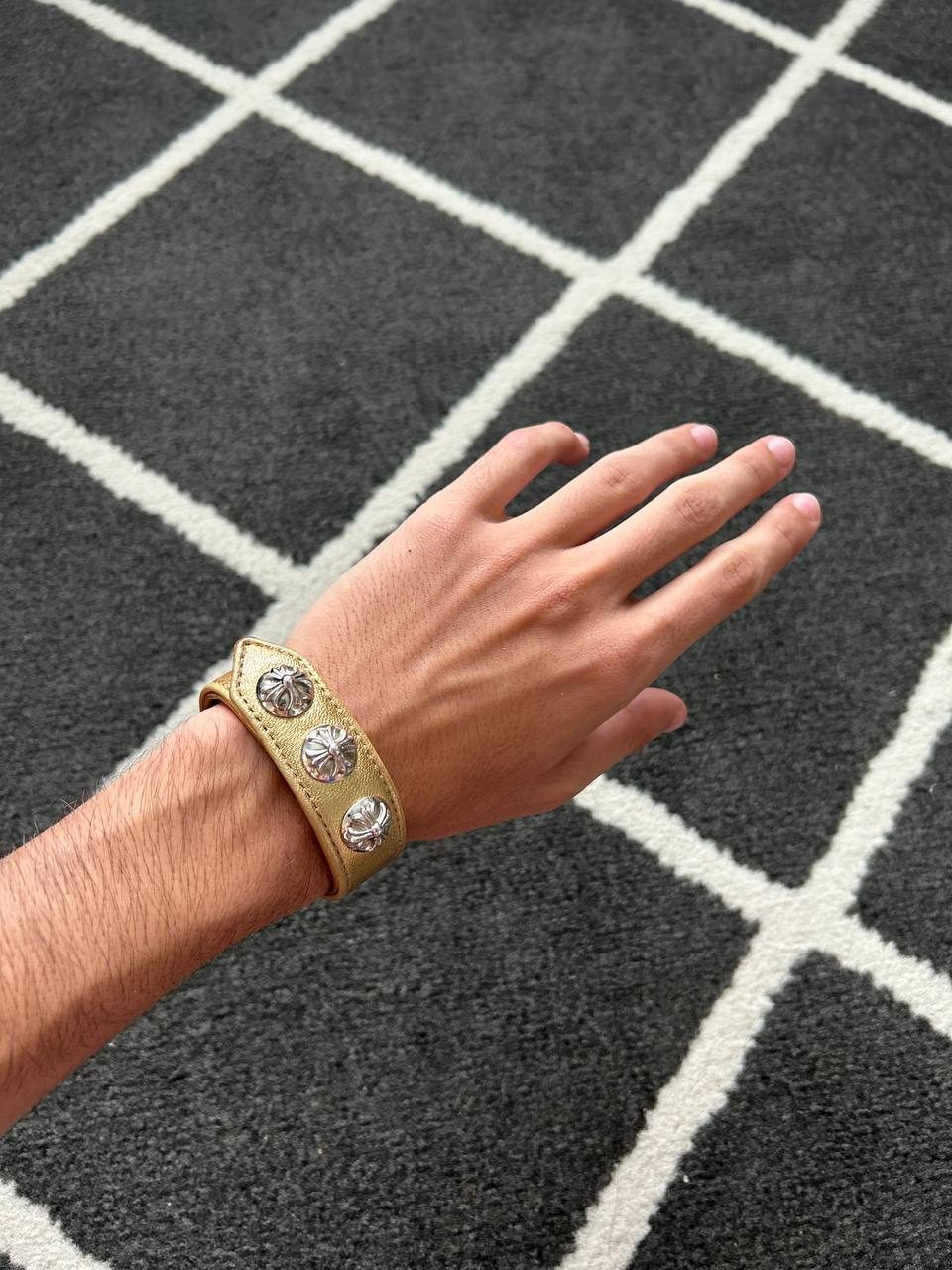 Chrome Hearts Golden Snap Leather Bracelet